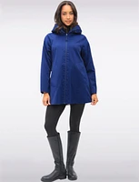 Loose Fit Reversible Polka Dot & Navy Pleated Hood Zip Front Raincoat by UBU