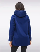 Loose Fit Reversible Polka Dot & Navy Pleated Hood Zip Front Raincoat by UBU