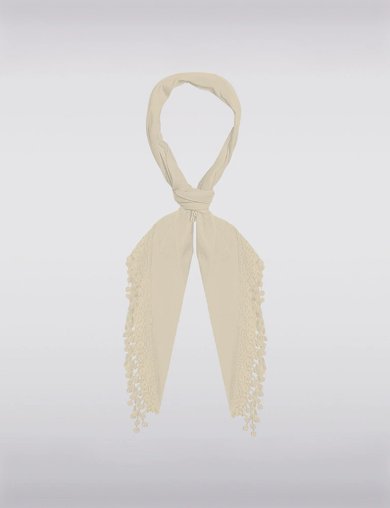 Luxurious Soft Novelty Triangle Scarf with Lace Fringes by Saki