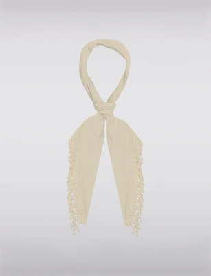 Luxurious Soft Novelty Triangle Scarf with Lace Fringes by Saki