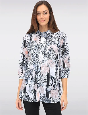 Printed 3/4 Sleeve Button-Down Shirt with Stitching Details by Tango Mango