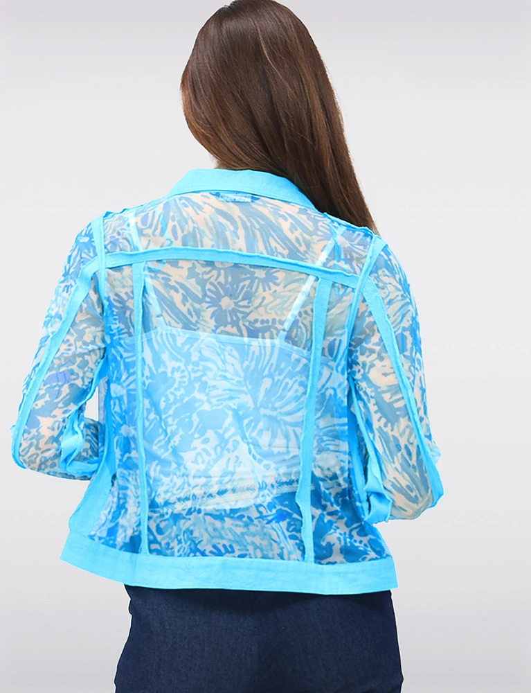 Lightweight Printed Mesh Jacket with Chest Pockets & Raw Edges by Tango Mango