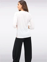 Captivating 3/4 Sleeve Abstract Cat Print Silver Detail Slim Fit Top by Ness