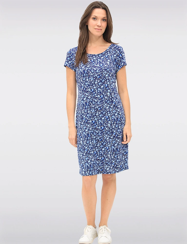 Flowy Floral Print A-Line Stretchy Short Sleeve Dress by GWV