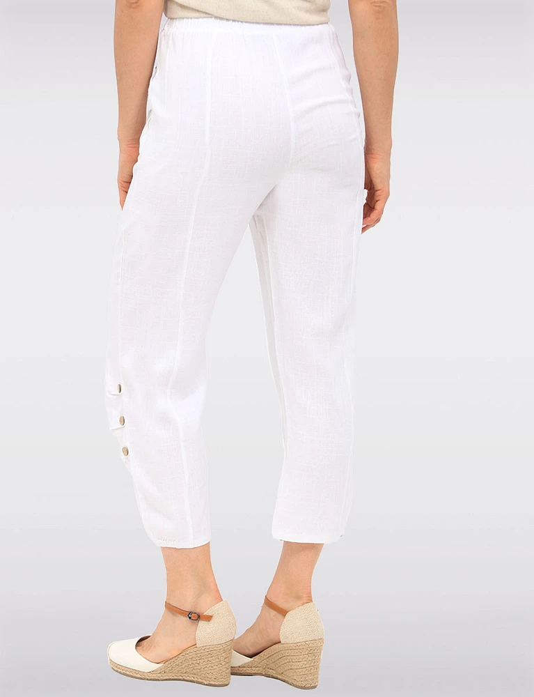 Flowy Pull-On Pants with Elastic Waistband & Decorative Button Accents by Goa