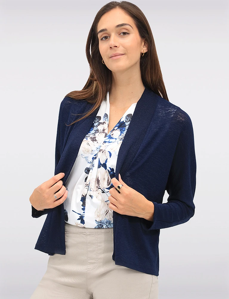Lightweight Versatile Sheer Draped Open-Front Shrug with Long Sleeves by GWV