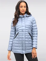 Vegan Zip-off Hood Lightweight Long Quilted Puffer Jacket by Saki