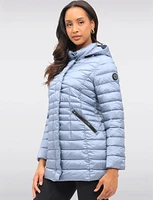 Vegan Zip-off Hood Lightweight Long Quilted Puffer Jacket by Saki