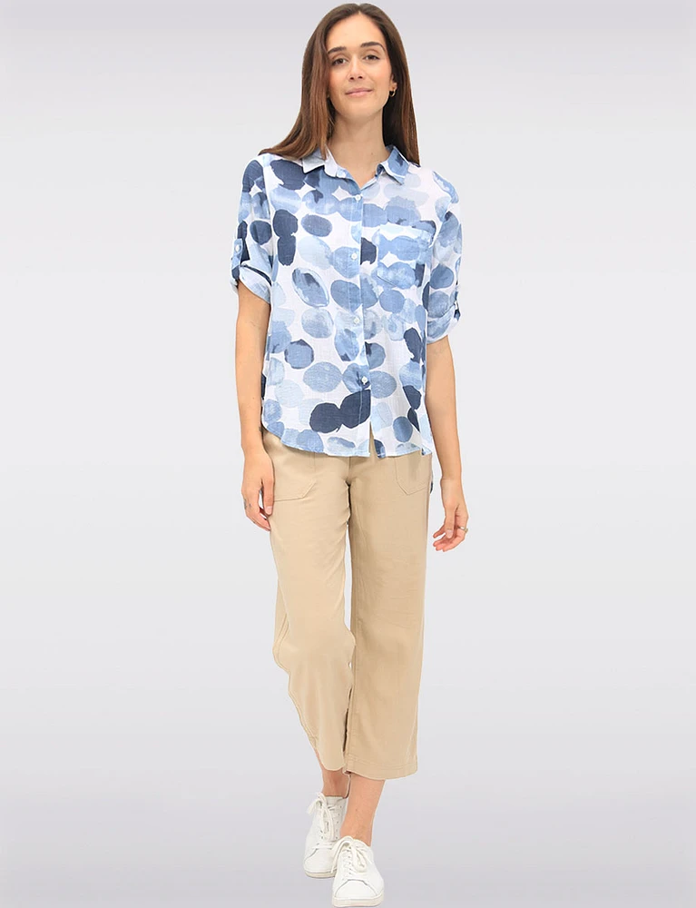 Pull-on Drawstring Waist Cotton Blend Wide Leg Capris With Pockets By Dash