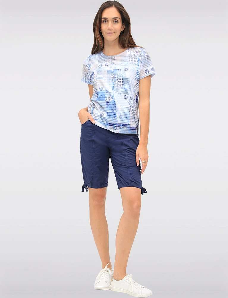 Comfort-Waist Cotton Cargo Bermuda Shorts with Drawstring Hem by Dash Clothing