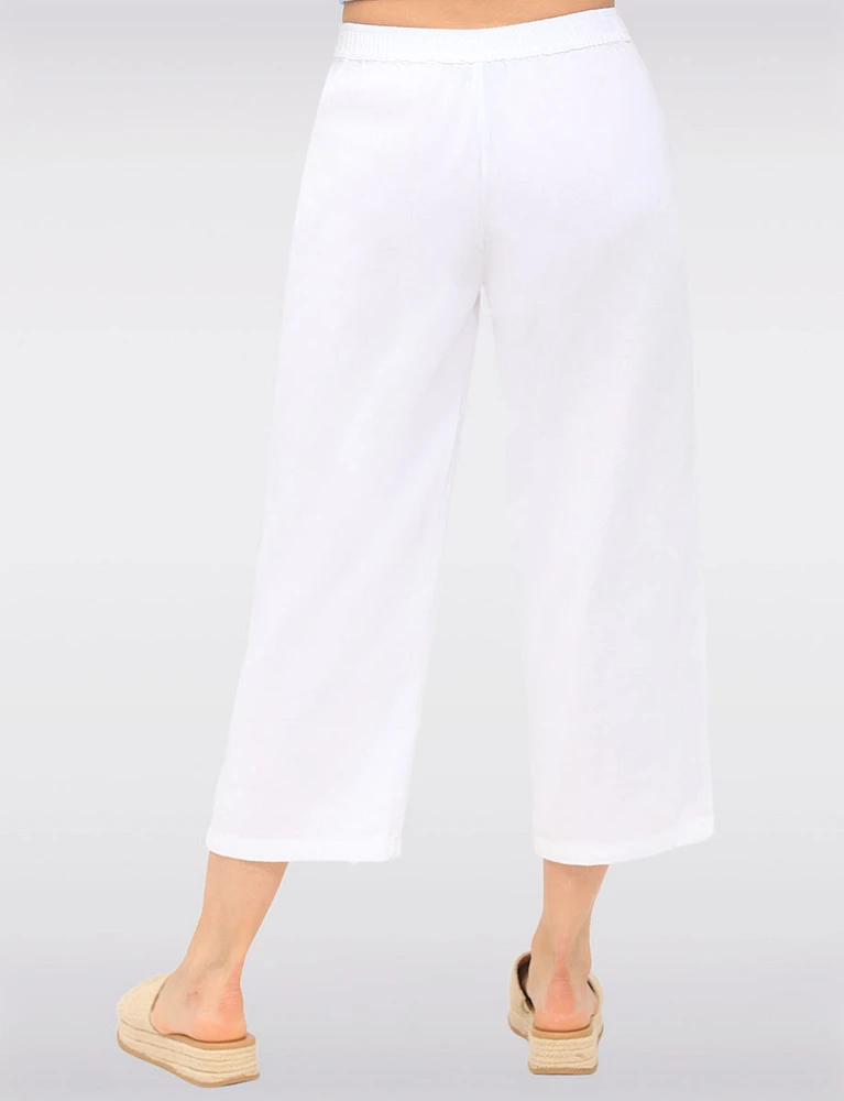 Wide Leg Pull-On Cotton Pants with Pockets & Side Button Accents by Erika