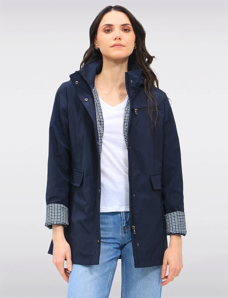 Vegan Breathe-Tech® Straight Cut Raincoat With Removable Hood by Saki