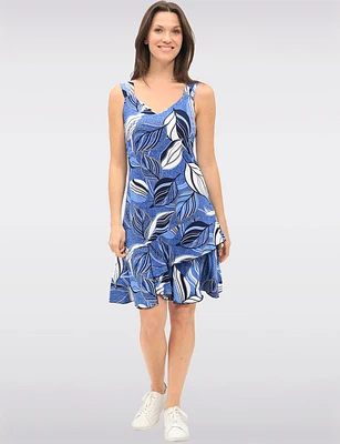 Asymmetrical Two-Tiered Sleeveless V-Neck Denim Printed Dress by Amani Couture