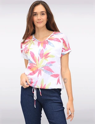 Floral Burnout Cap Sleeve V-Neck Top with Tie-Front Detail by Amani Couture