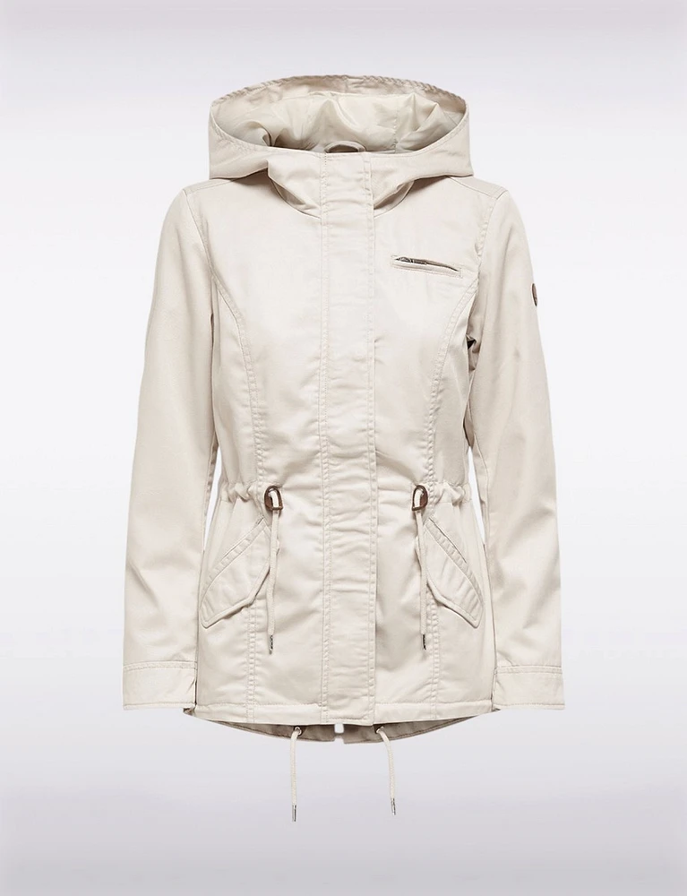 Recycled Cotton Blend Adjustable Drawstring Waist Hood Lightweight Coat by ONLY