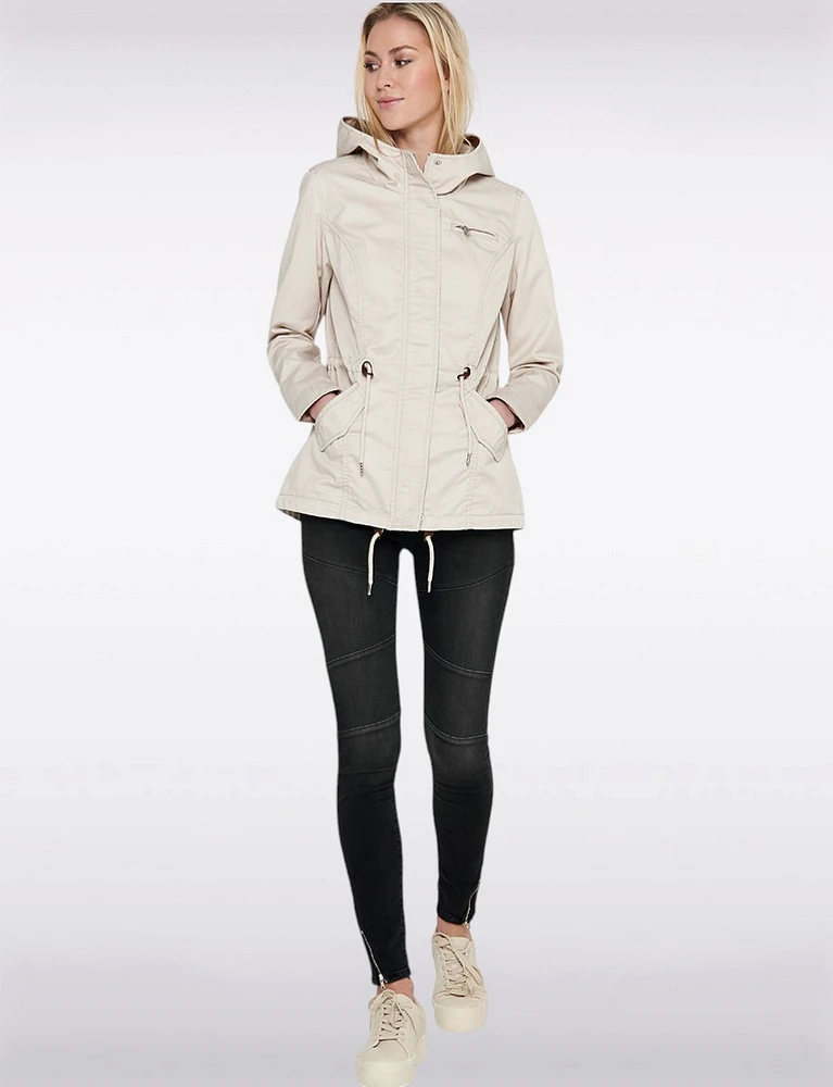 Recycled Cotton Blend Adjustable Drawstring Waist Hood Lightweight Coat by ONLY