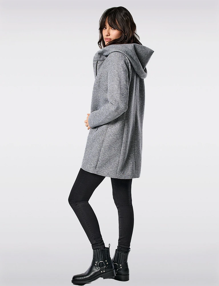 Straight Cut Hooded Zip Front Light Heathered Coat by Only