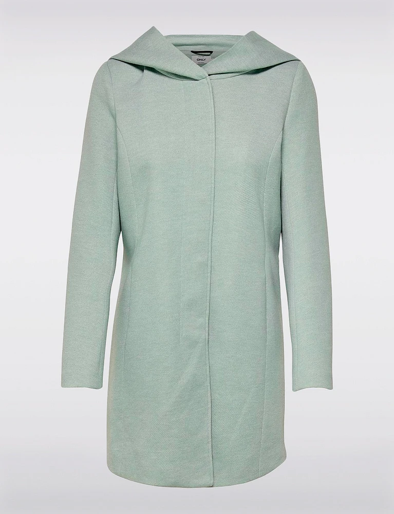 Straight Cut Hooded Zip Front Light Heathered Coat by Only