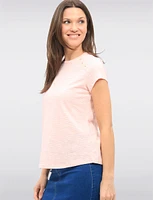 Striped Cotton-Blend Short Sleeve Top with Shoulder Button Accents by GWV