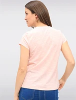 Striped Cotton-Blend Short Sleeve Top with Shoulder Button Accents by GWV