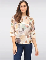 Elegant 3/4 Sleeve Boatneck Knit Top with a Trendy Printed Design by Froccella