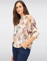 Elegant 3/4 Sleeve Boatneck Knit Top with a Trendy Printed Design by Froccella