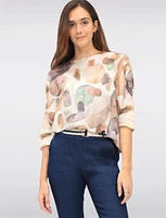 Elegant 3/4 Sleeve Boatneck Knit Top with a Trendy Printed Design by Froccella