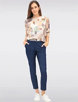 Elegant 3/4 Sleeve Boatneck Knit Top with a Trendy Printed Design by Froccella