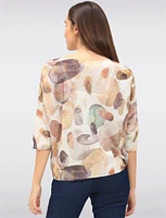 Elegant 3/4 Sleeve Boatneck Knit Top with a Trendy Printed Design by Froccella
