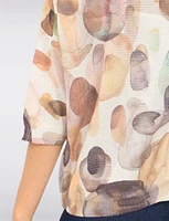 Elegant 3/4 Sleeve Boatneck Knit Top with a Trendy Printed Design by Froccella