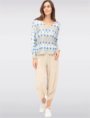 Chic Abstract V-Neck Knit Top with Long Dolman Sleeves by Froccella