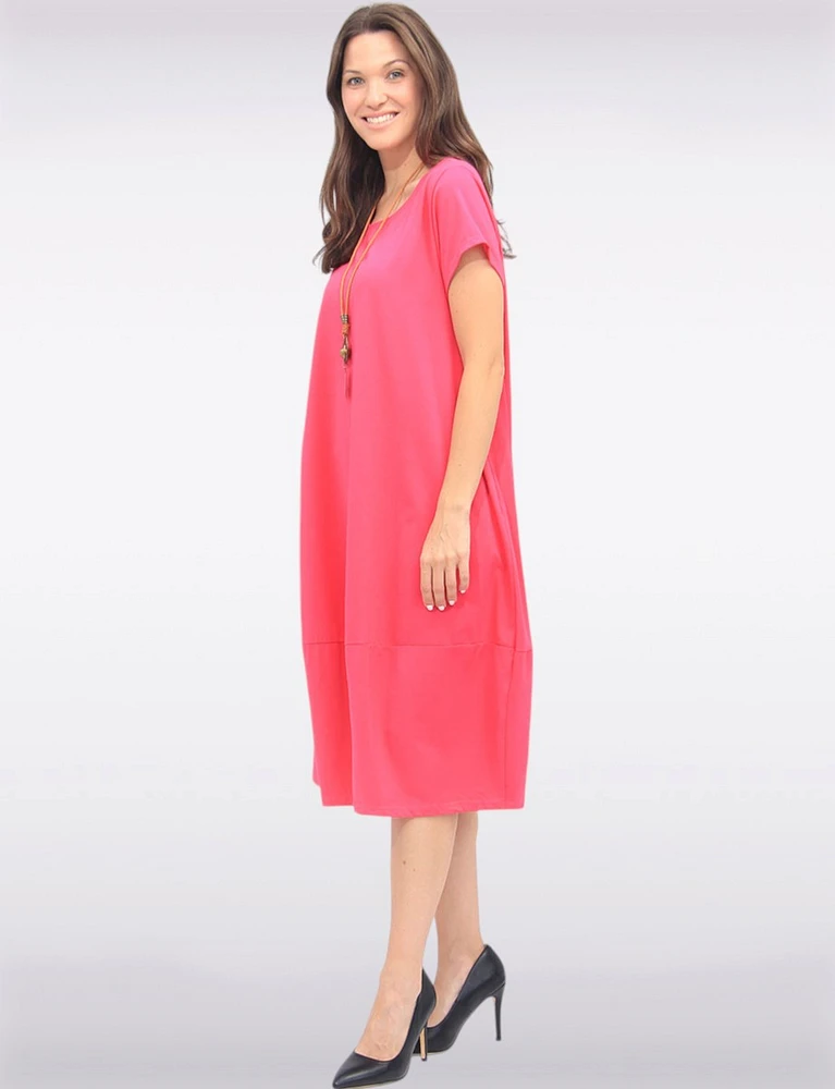 Short Sleeve Soft Cotton Round Neck Long Dress with Necklace by Froccella