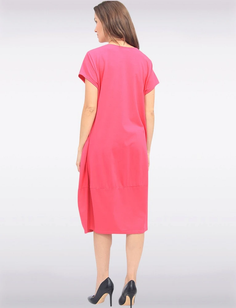 Short Sleeve Soft Cotton Round Neck Long Dress with Necklace by Froccella