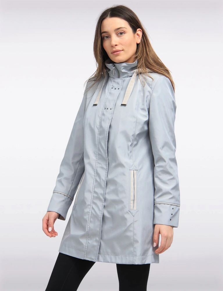 Straight Cut Water Resistant Coat With Removable Plaid-Lined Hood by Portrait