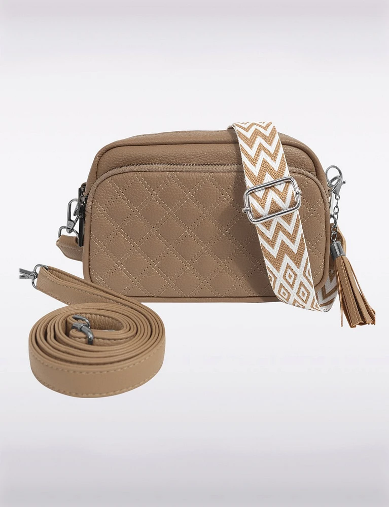 Diana 3-in-1 Quilted Vegan Leather Zip Crossbody With Changeable Straps by Sokos
