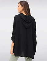 Floral Metallic Printed Amour Hooded Loose Fit 3/4 Sleeve Top by Froccella
