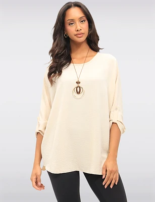 Adjustable Long Sleeve Flowy Boho-Chic Necklace Rounded Hem Tunic  by Froccella