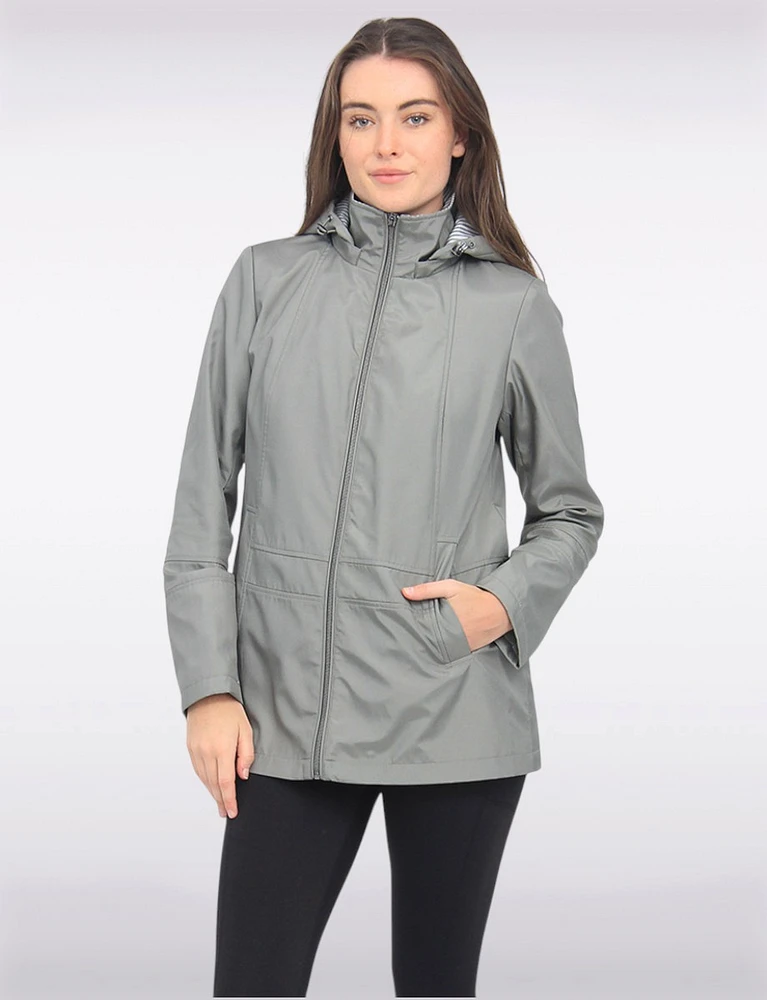 Vegan Zip Front Stripe Lined Detachable Hood Water Resistant Jacket by Portrait