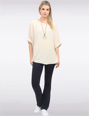 Elegant Solid Short Dolman Sleeve Blouse with Chic Necklace by Froccella
