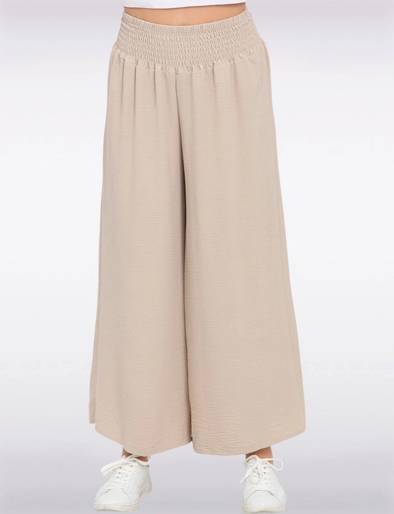 Chic Crinkle Flowy Wide Leg Pant With Elastic Waist Band By Froccella