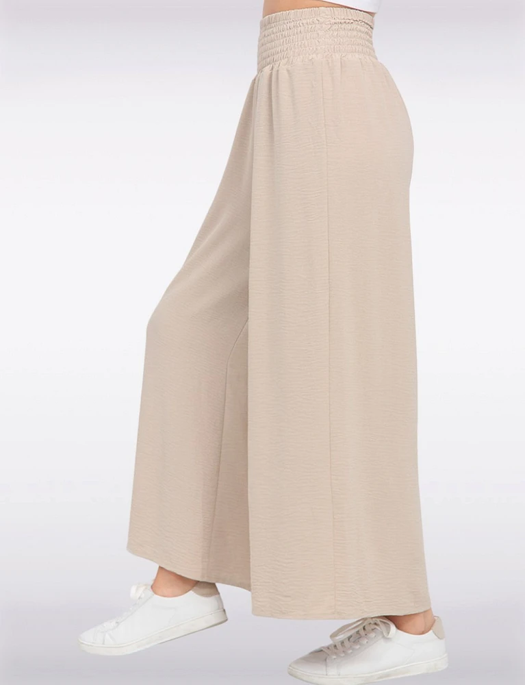 Chic Crinkle Flowy Wide Leg Pant With Elastic Waist Band By Froccella