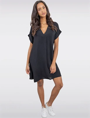 Elegant Flowy Solid Short Sleeve V-Neck Loose Fit Dress by Froccella