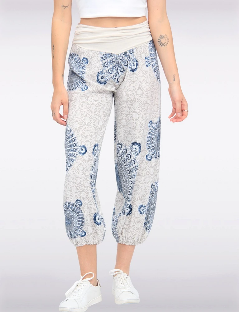 Flowy Ruched Waist Band and Elastic Hem Mandala Print Balloon Pants by Froccella