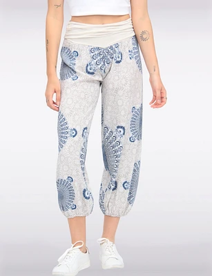 Flowy Ruched Waist Band and Elastic Hem Mandala Print Balloon Pants by Froccella