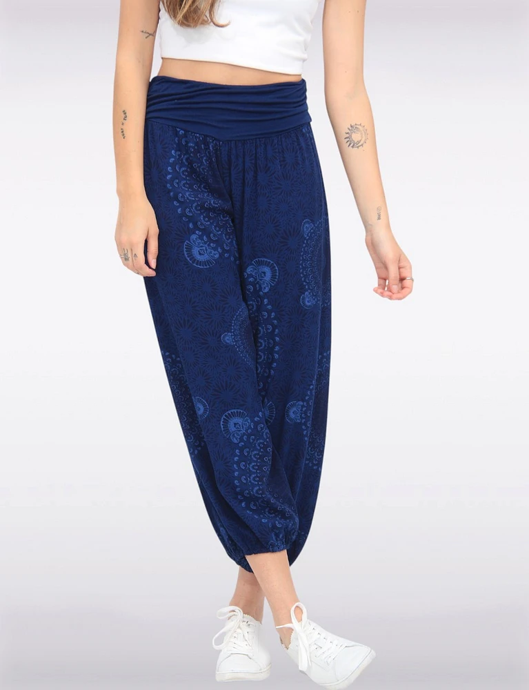Flowy Ruched Waist Band and Elastic Hem Mandala Print Balloon Pants by Froccella