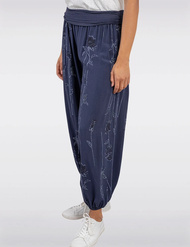 Flowy Ruched Waistband Elastic Hem Floral Print Balloon Pants by Froccella