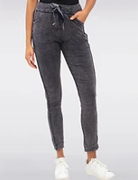 Crinkled Drawstring Waistband Rhinestone Stretch Cropped Pants by Froccella