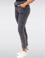 Crinkled Drawstring Waistband Rhinestone Stretch Cropped Pants by Froccella