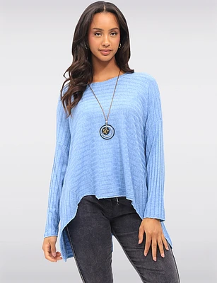 Relaxed Fit Rib-Knit Wool Blend Tunic With Chic Necklace by Froccella