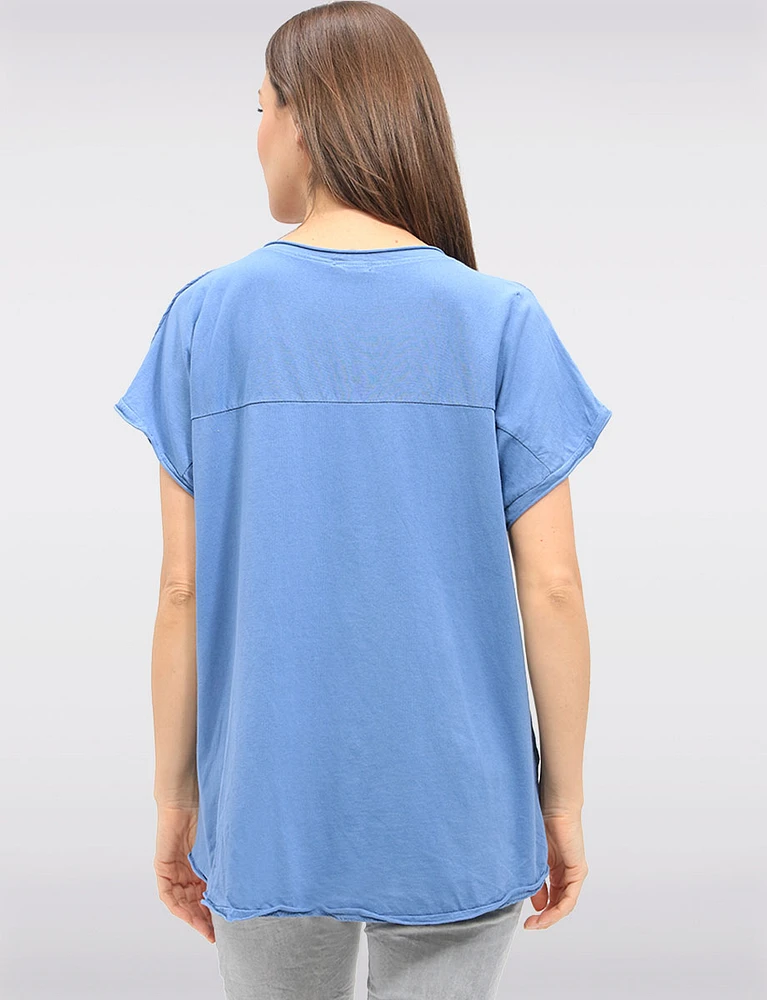 Linen-Cotton Cap Sleeve Top with Rhinestone & Foil Print by Froccella